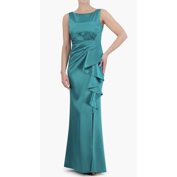 Eliza J Dresses & Skirts - Eliza J Ruffle Satin Jade Green Mermaid Gown Size 10